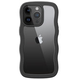 JETech Cute Case for iPhone 14 Pro 6.1-Inch, Wave Frame Curly Shape Shockproof Phone Cover for Women and Girls, Clear Hard PC Back (Black)